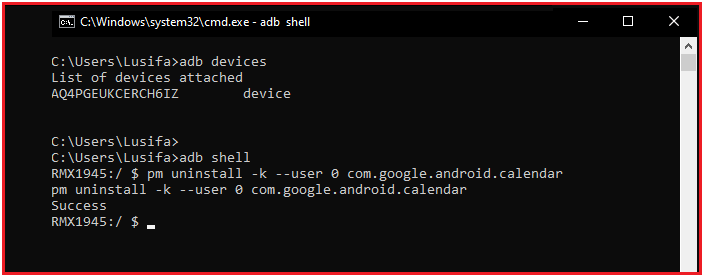 adb shell command on realme
